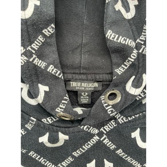 True Religion All Over Print Logo Monogram Hoodie Hooded Sweatshirt Size XL - Picture 3 of 5